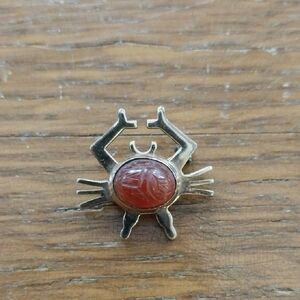 Vtg. Gold Filled W.E. Richards Crab Brooch with Scarab Carnelian Stone